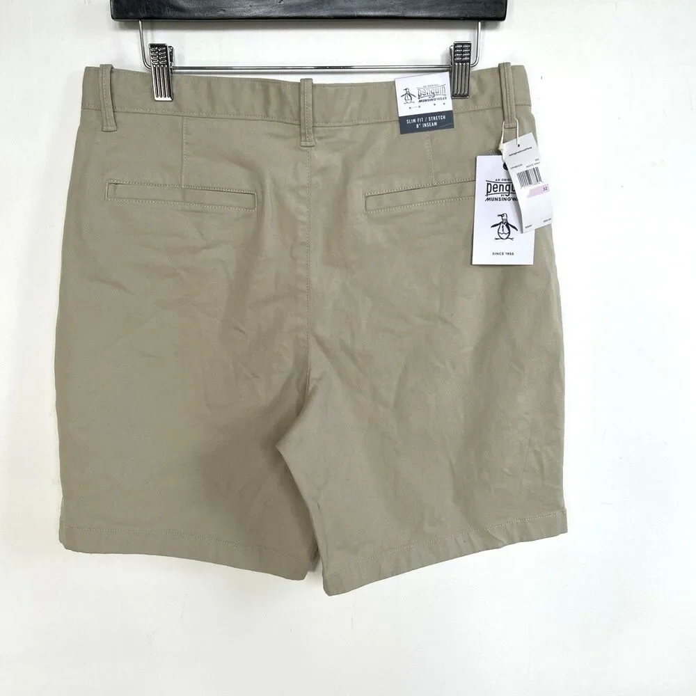 Original Penguin Mens Slim Fit Stretch Chino Shorts Agate Gray Sz 32 NEW w/Tags